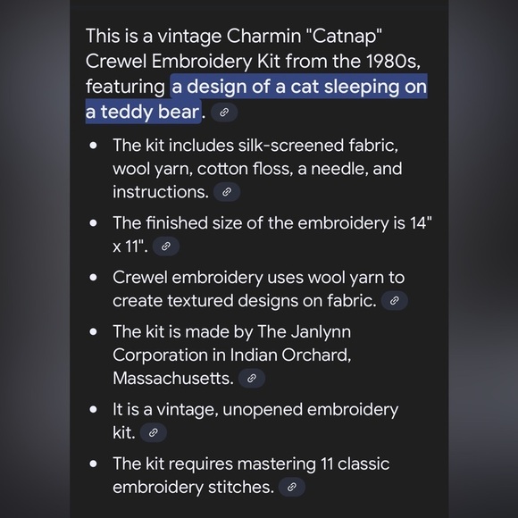 New Charmin Catnap Crewel Embroidery Kit Vintage New In Pkg Cat Bear - Picture 4 of 4